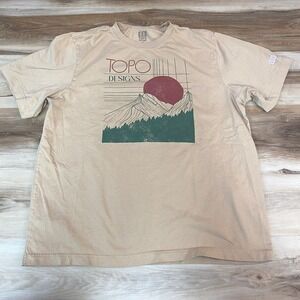 Topo Designs T Shirt Mens XL Tan Mountain Graphic Organic Cotton Short Sleeve